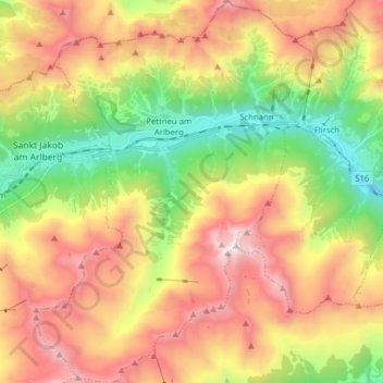 Gemeinde Pettneu am Arlberg topographic map, elevation, terrain