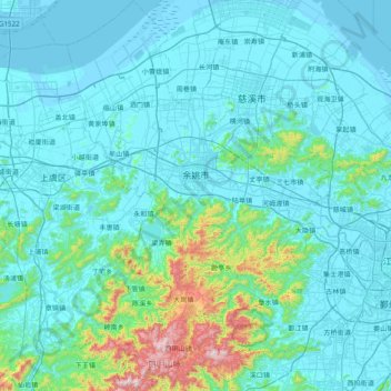 Yuyao topographic map, elevation, terrain