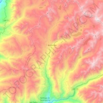 Huanza topographic map, elevation, terrain
