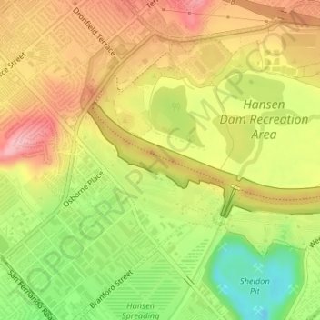 Hansen Dam topographic map, elevation, terrain