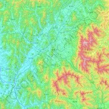 Wonju-si topographic map, elevation, terrain