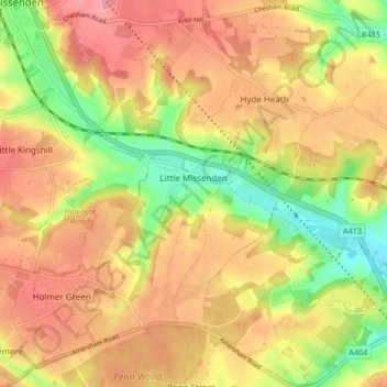 Little Missenden topographic map, elevation, terrain