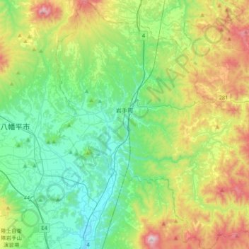 岩手町 topographic map, elevation, terrain