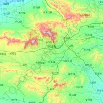 Dengfeng topographic map, elevation, terrain