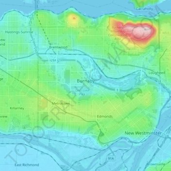 Burnaby topographic map, elevation, terrain