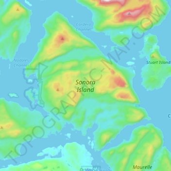 Sonora Island topographic map, elevation, terrain