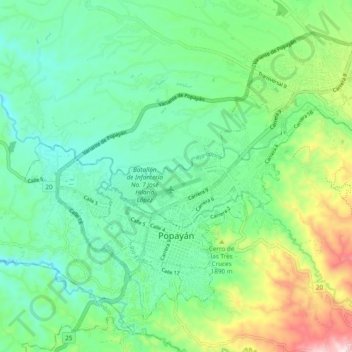 Popayán topographic map, elevation, terrain