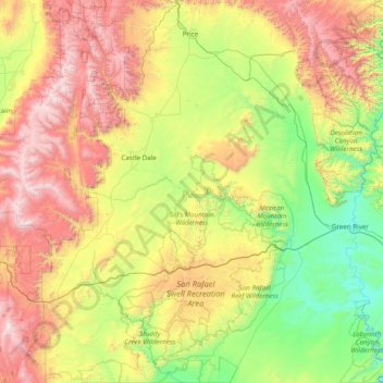 Emery County topographic map, elevation, terrain