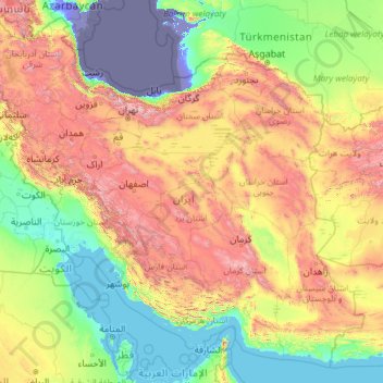 Iran topographic map, elevation, terrain