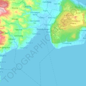 Guindulman topographic map, elevation, terrain