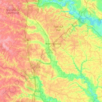 Caroline County topographic map, elevation, terrain