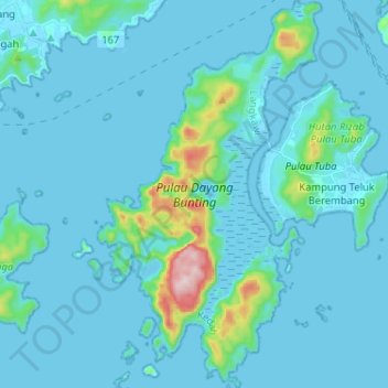 Pulau Dayang Bunting topographic map, elevation, terrain
