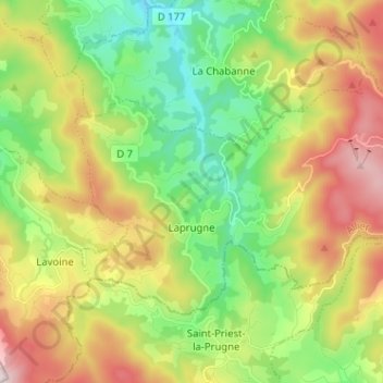 Laprugne topographic map, elevation, terrain
