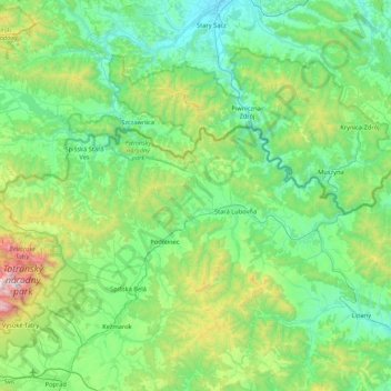 Poprad topographic map, elevation, terrain