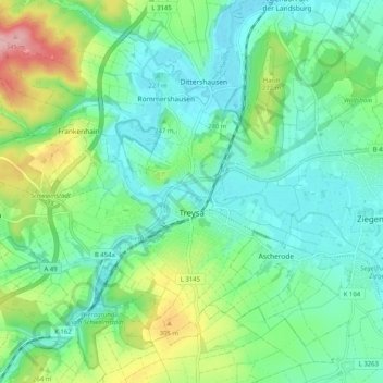 Treysa topographic map, elevation, terrain