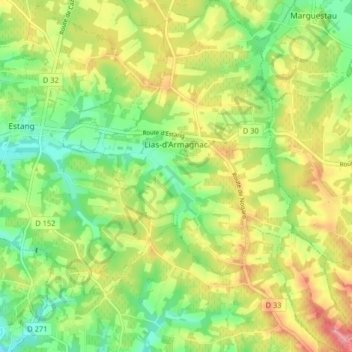 Lias-d'Armagnac topographic map, elevation, terrain