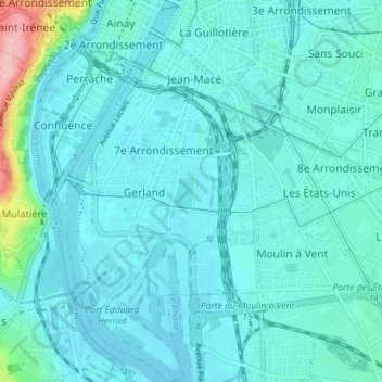 Lyon 7e Arrondissement topographic map, elevation, terrain