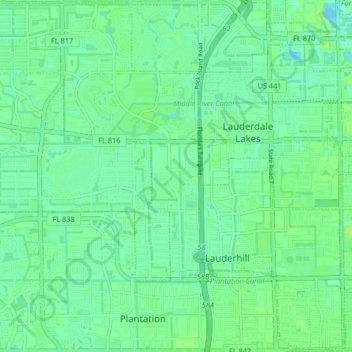 Lauderhill topographic map, elevation, terrain