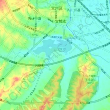 Aofeng Subdistrict topographic map, elevation, terrain