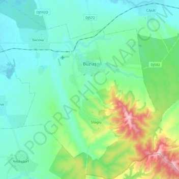 Buzias topographic map, elevation, terrain