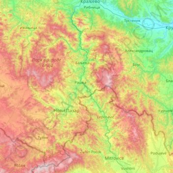 Ibar topographic map, elevation, terrain