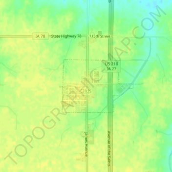 Olds topographic map, elevation, terrain