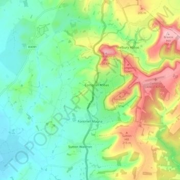 Fontmell Magna topographic map, elevation, terrain