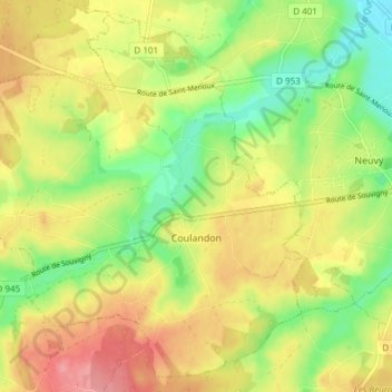 Coulandon topographic map, elevation, terrain