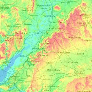 Gloucestershire topographic map, elevation, terrain