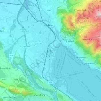 Thun topographic map, elevation, terrain