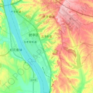 Yunchi Subdistrict topographic map, elevation, terrain