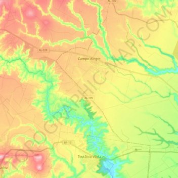 Campo Alegre topographic map, elevation, terrain