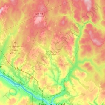 Saint-Andre Parish topographic map, elevation, terrain