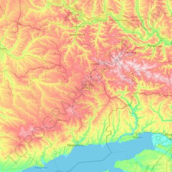 Donetsk Oblast topographic map, elevation, terrain