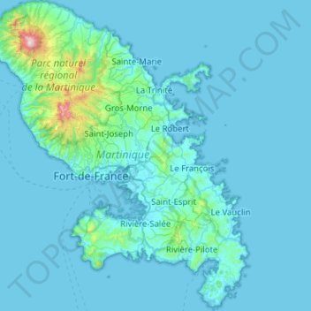 Martinica topographic map, elevation, terrain