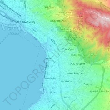Thessaloniki Municipal Unit topographic map, elevation, terrain