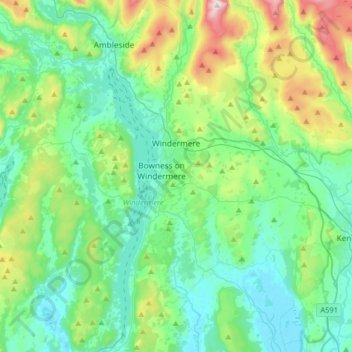 Windermere topographic map, elevation, terrain