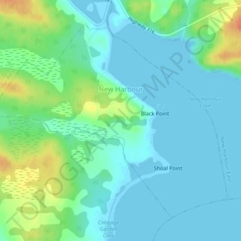 New Harbour topographic map, elevation, terrain