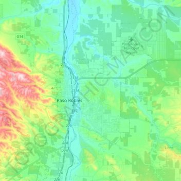 Paso Robles topographic map, elevation, terrain