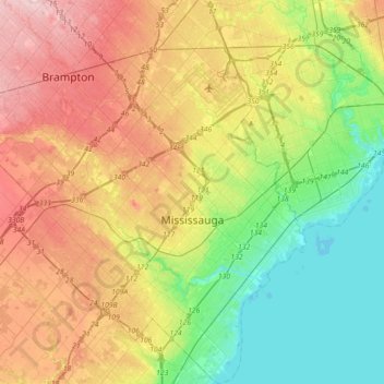 Mississauga topographic map, elevation, terrain