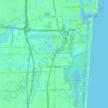 Dania Beach topographic map, elevation, terrain