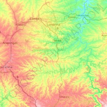 Londrina topographic map, elevation, terrain