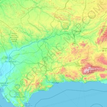 Guadalquivir River topographic map, elevation, terrain