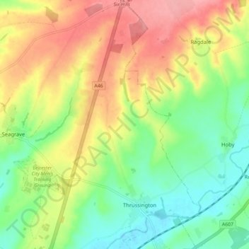 Thrussington topographic map, elevation, terrain