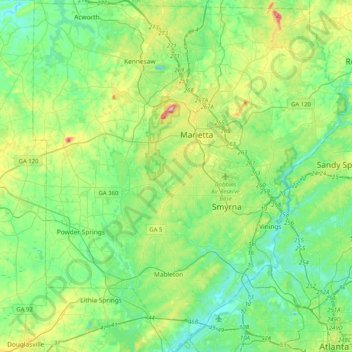 Cobb County topographic map, elevation, terrain