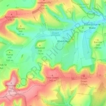 Alvediston topographic map, elevation, terrain