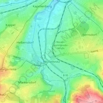 Altchemnitz topographic map, elevation, terrain