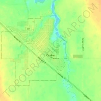 Town of Castor topographic map, elevation, terrain