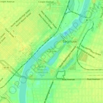 Ojibway Island topographic map, elevation, terrain