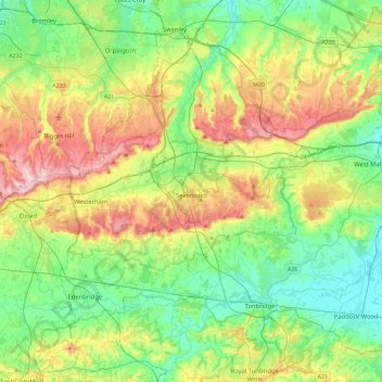 Sevenoaks topographic map, elevation, terrain